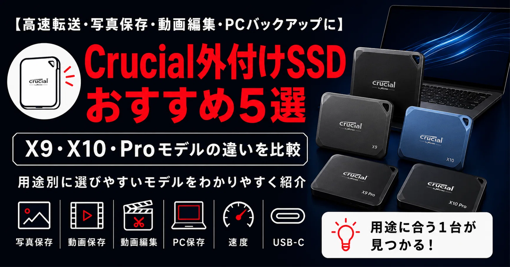 Crucial外付けSSDおすすめ5選｜X9・X10・Proの違いと選び方を解説
