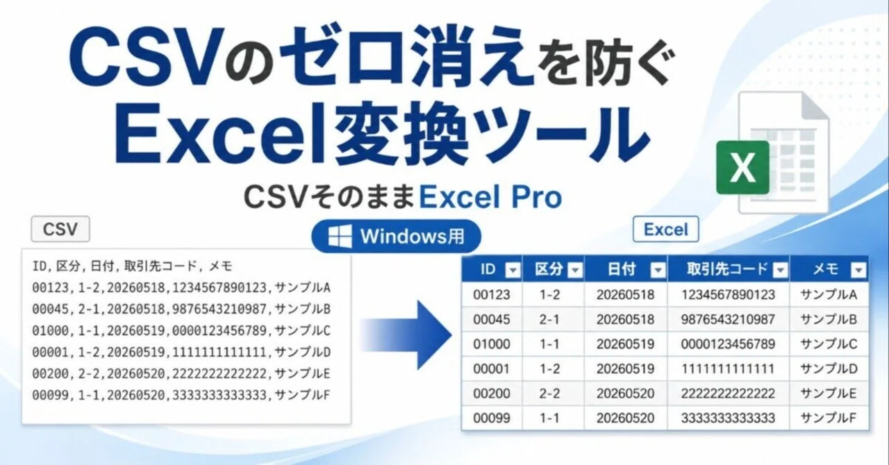 CSVのゼロ消えを防ぐExcel変換ツール｜ojichiku