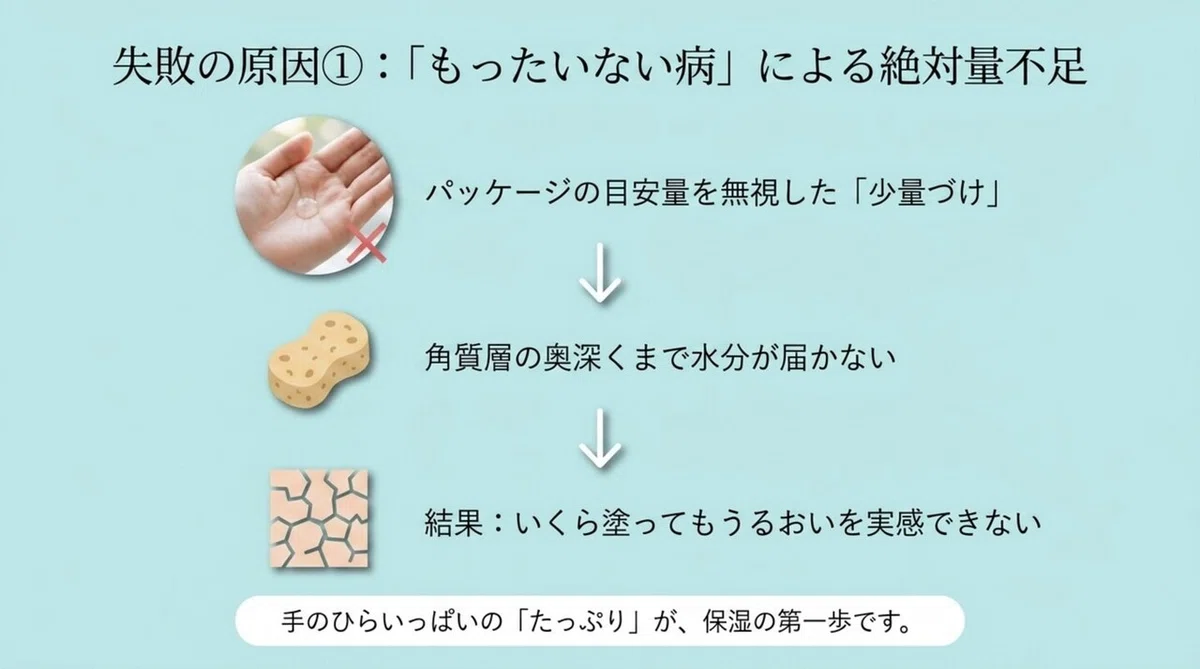 アミノ酸化粧水:使用量が少ないケースの図解
