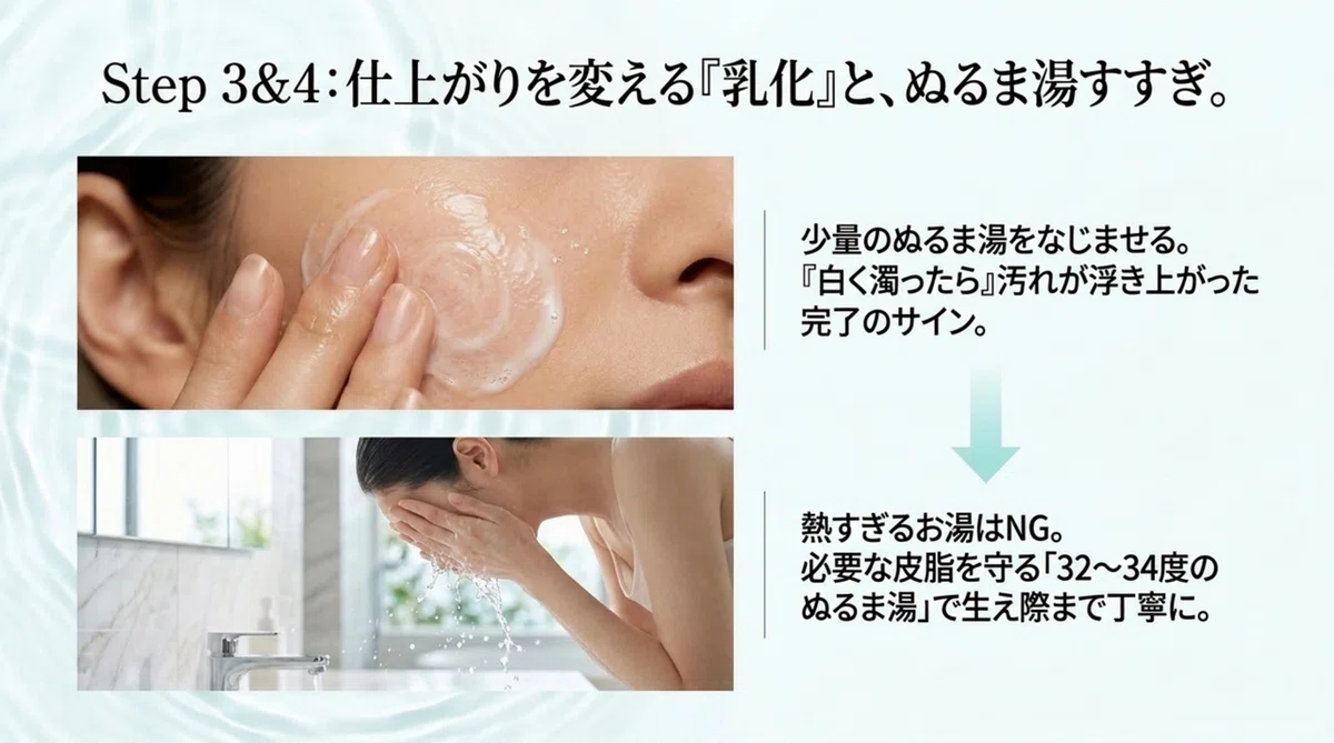 オルビス：ステップ3：水またはぬるま湯で丁寧にすすぐ
