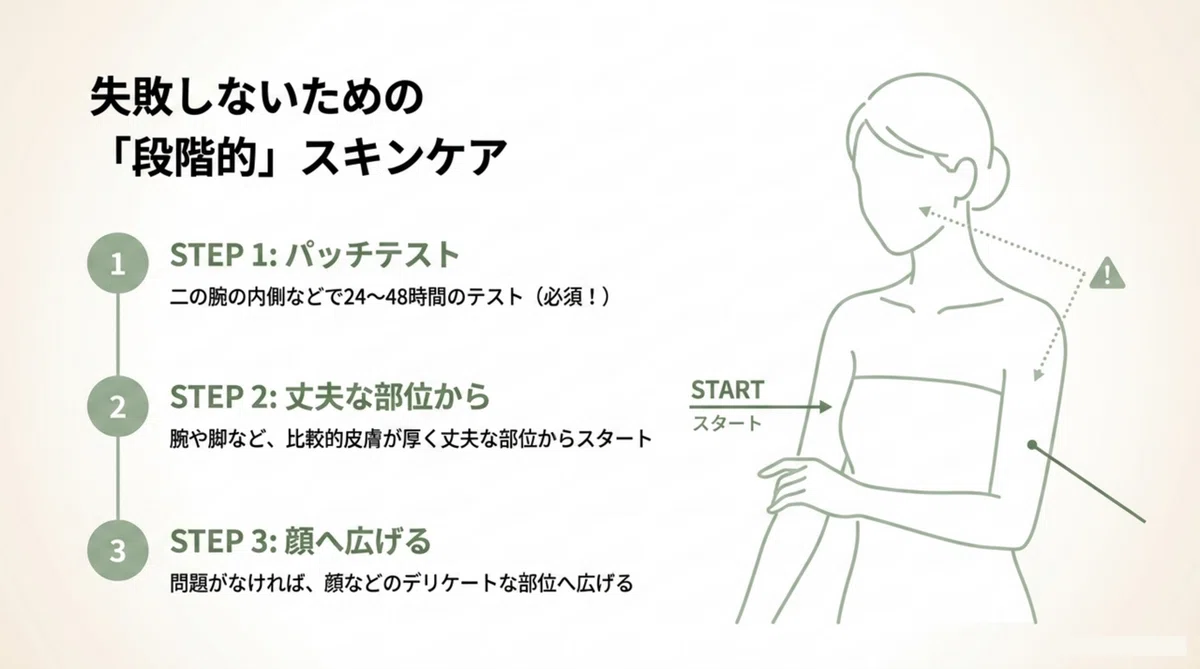 アロエ：パッチテストの重要性の図解