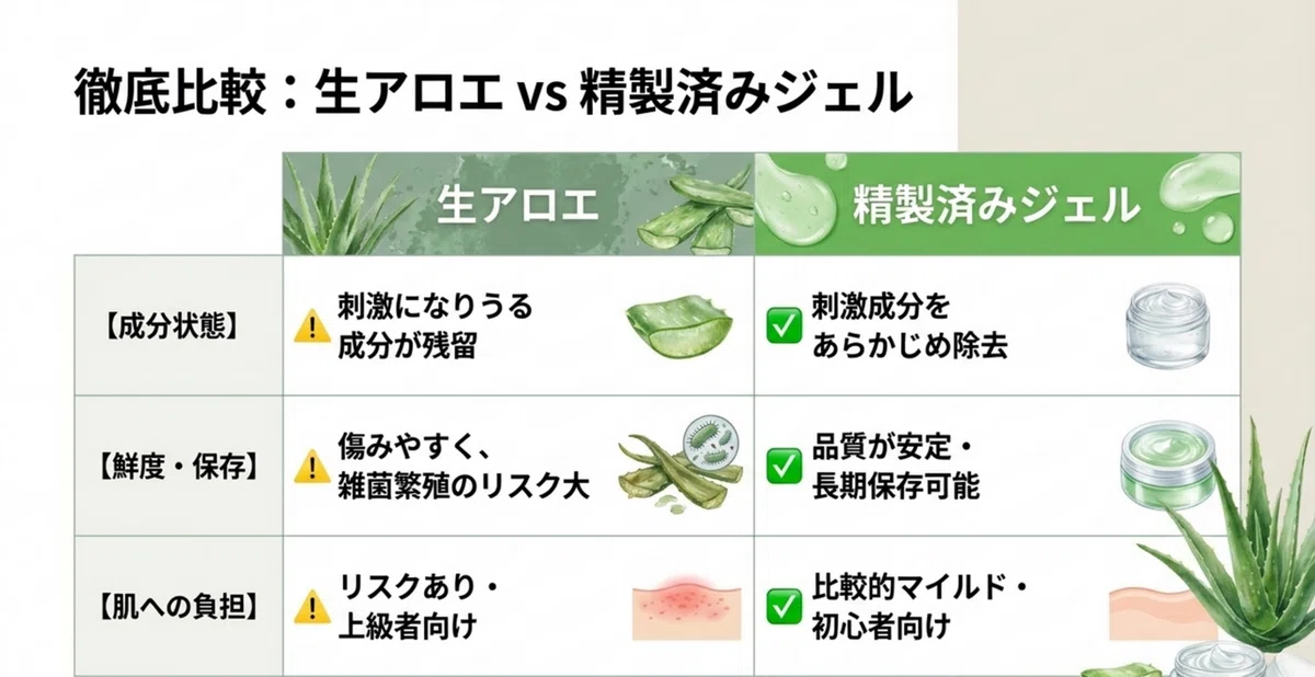 アロエ：精製済み製品を選ぶ目安の図解