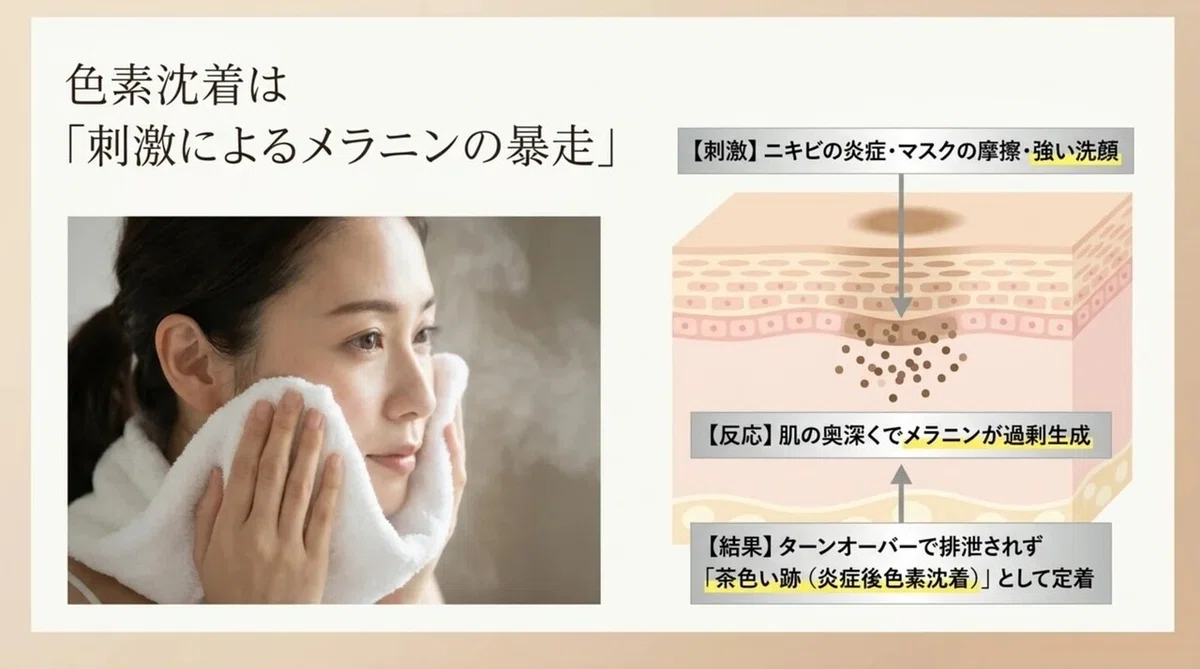 色素沈着が起きる仕組みの図解