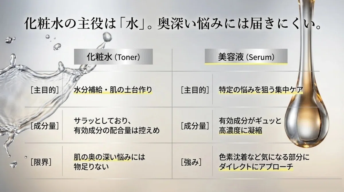色素沈着：化粧水だけでは物足りないと感じる理由の図解
