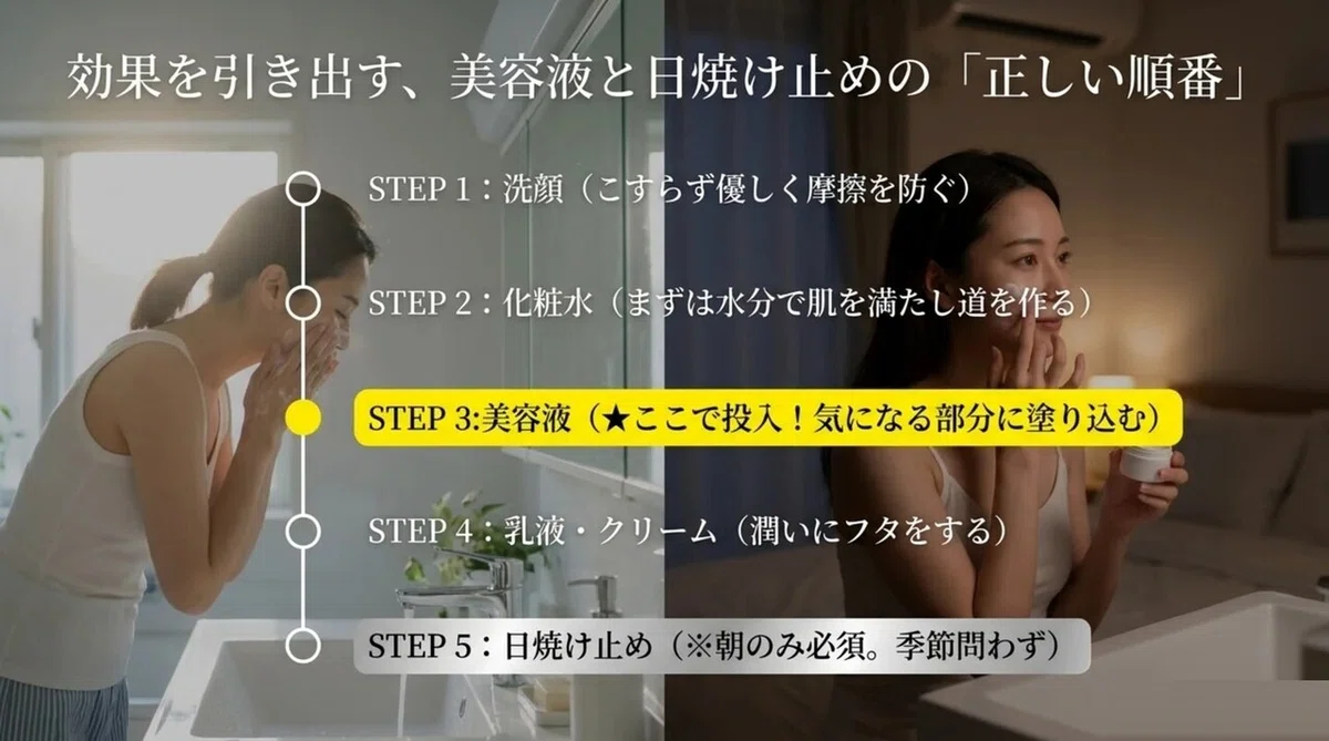 色素沈着：美容液を選ぶときに見るところの図解