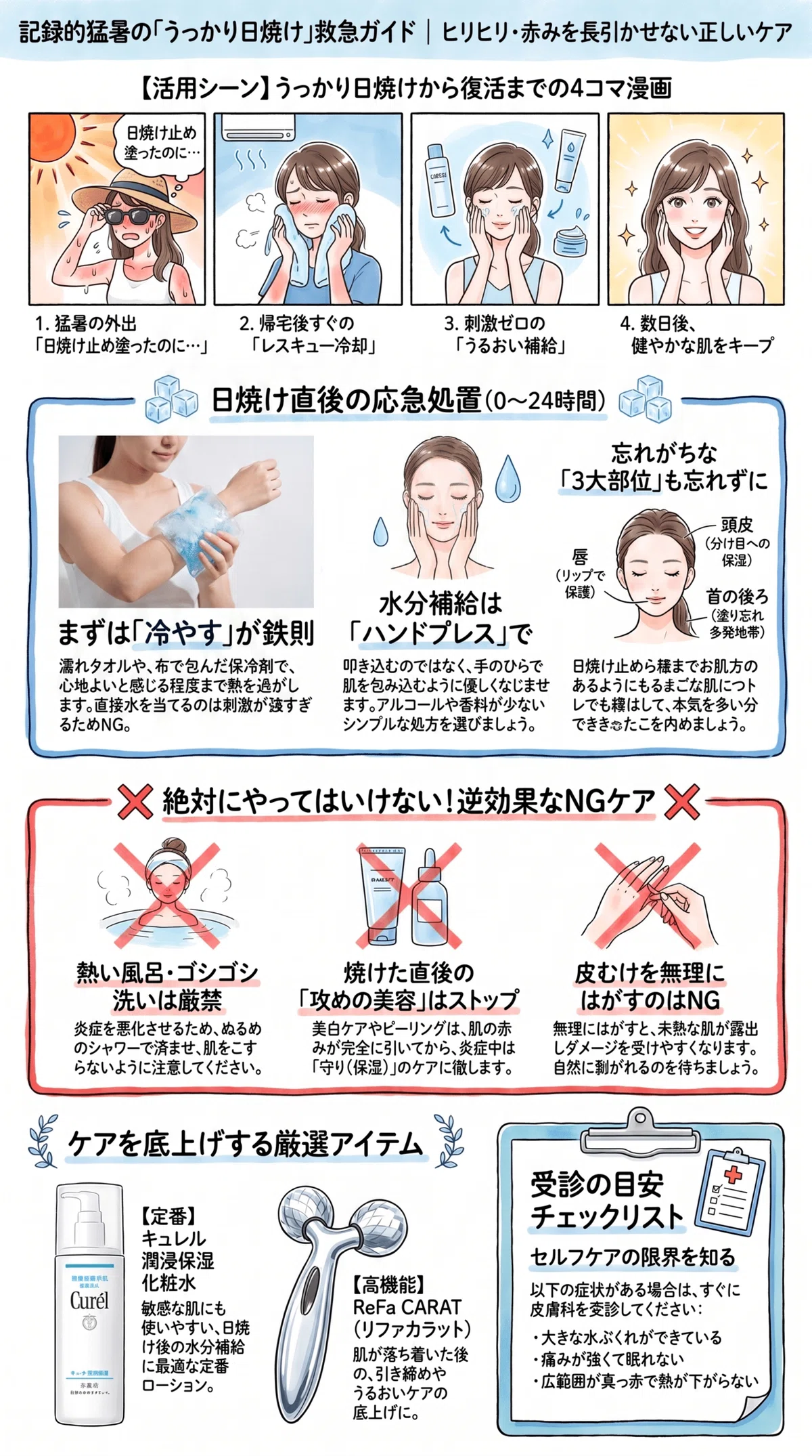 記録的猛暑の日焼け後ケア完全ガイド|ヒリヒリ・皮むけ・赤みとの向き合い方