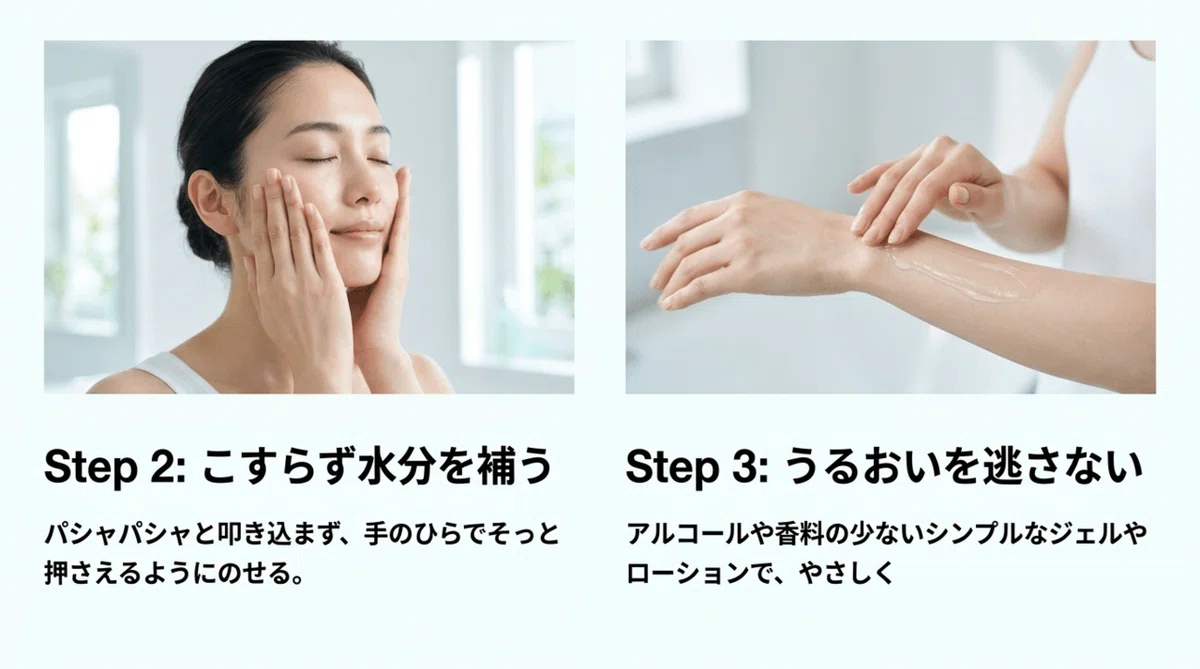 記録的猛暑:こすらず、やさしく水分を補う