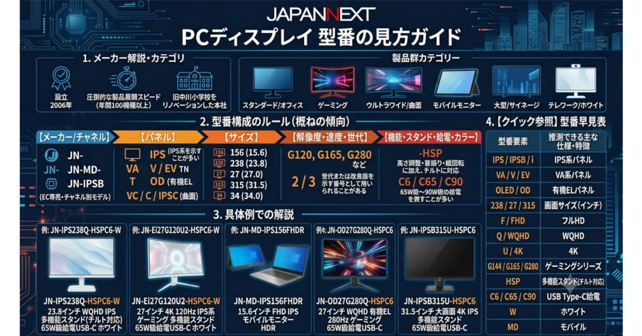JAPANNEXTのPCディスプレイ、型番の見方ガイド 2026.7｜新道 由生