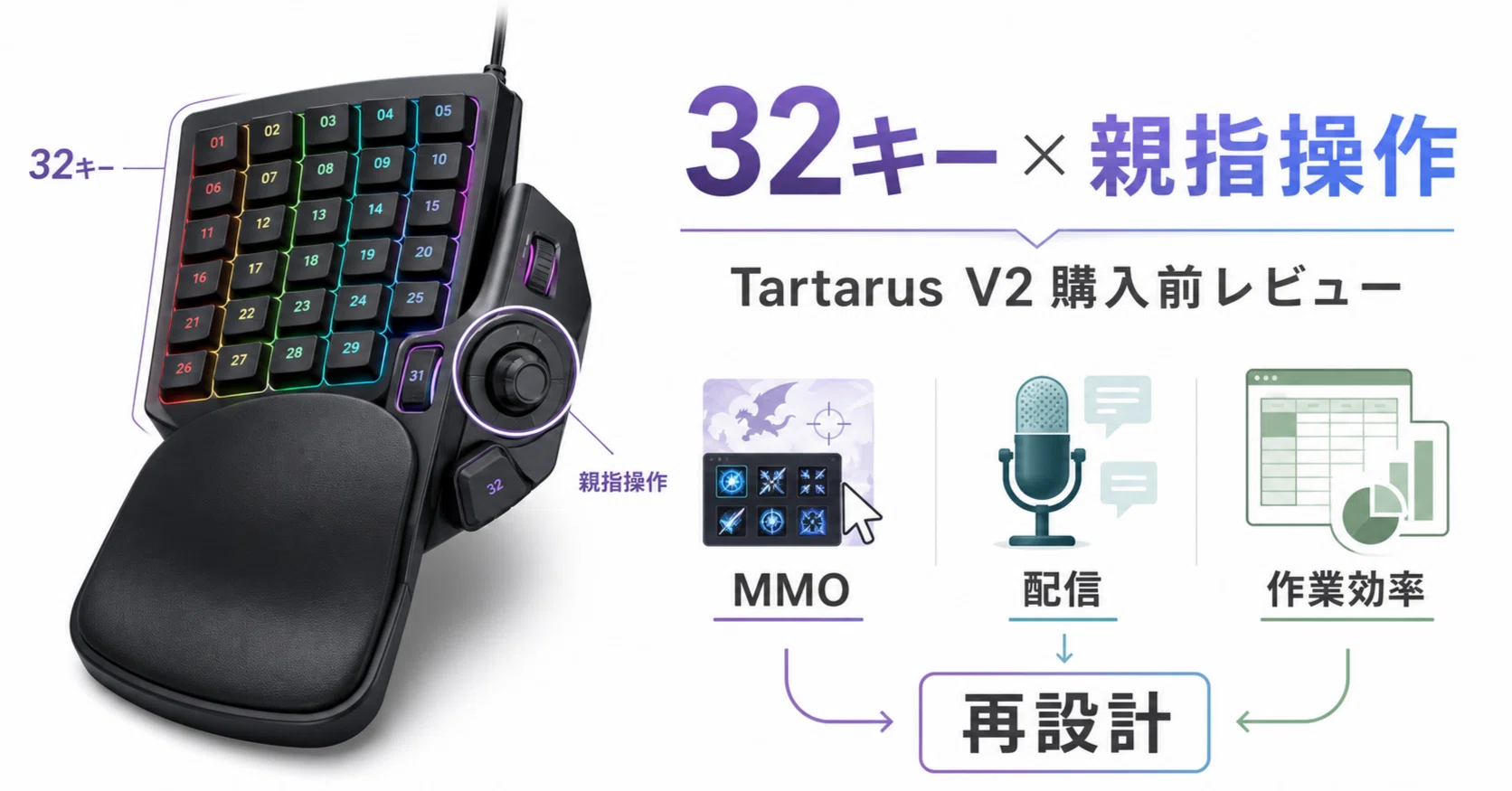 32キーと親指操作でゲーム環境を再設計！Razer Tartarus V2購入前
