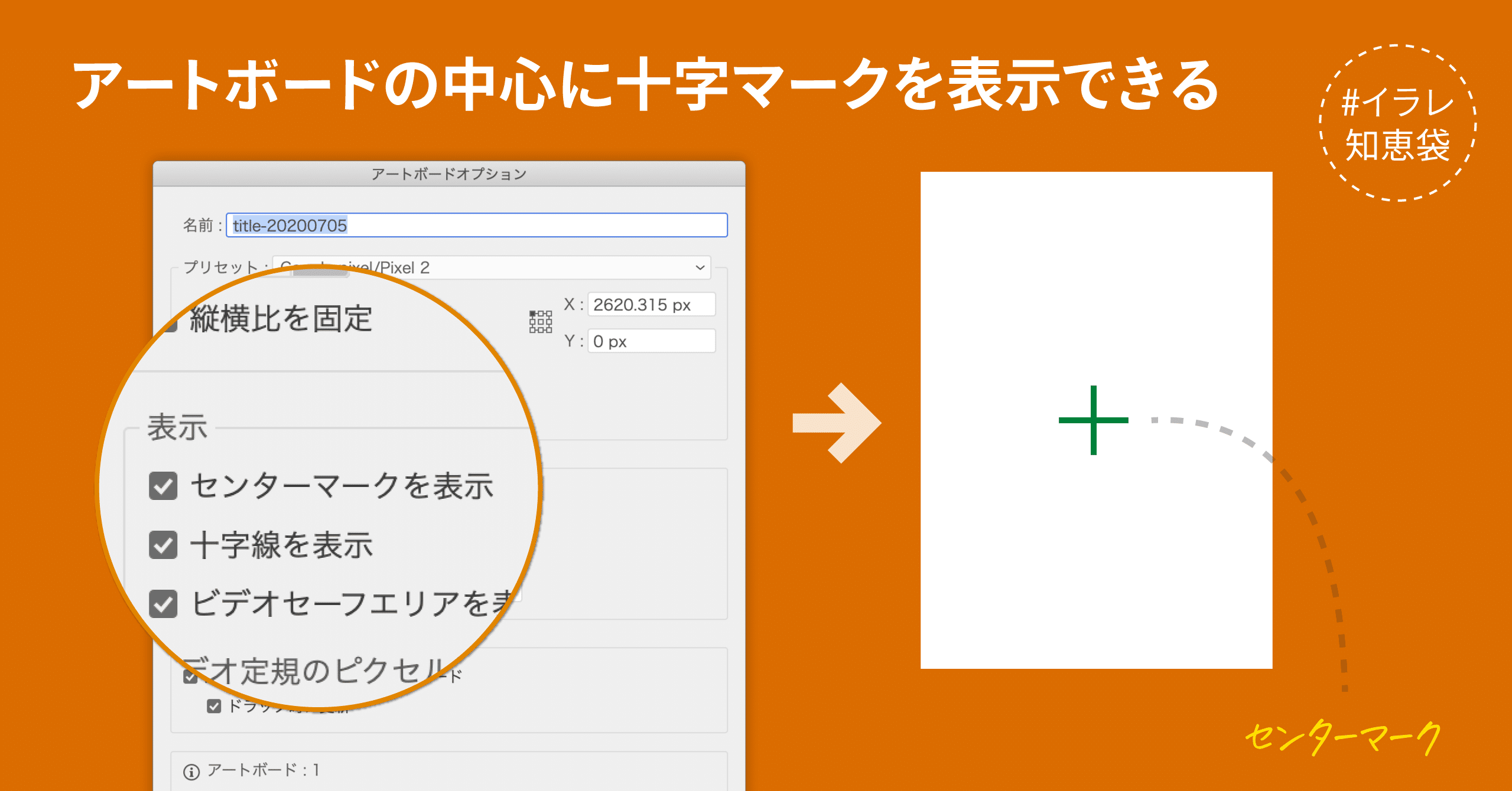 アートボードの中心に十字マークやガイドを表示してレイアウトに役立てる イラレ知恵袋 Dtp Transit 別館 Note