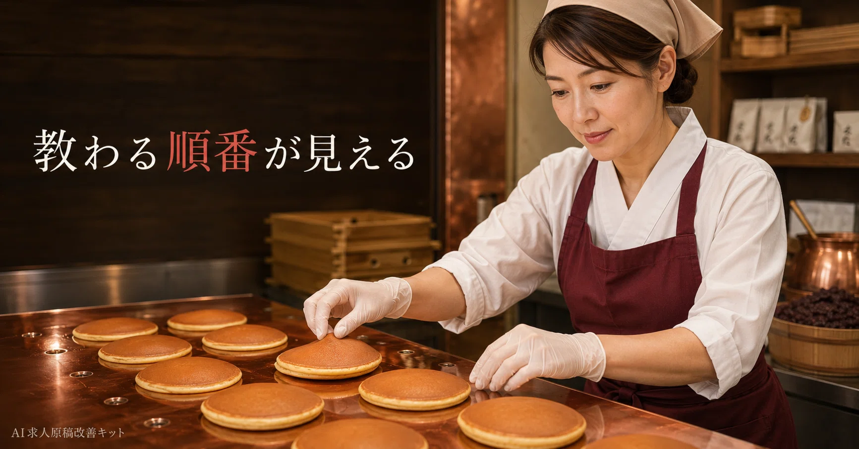 銅板の前で同じ焼き色が並ぶまで、どら焼き製造で最初に教える順番｜AI