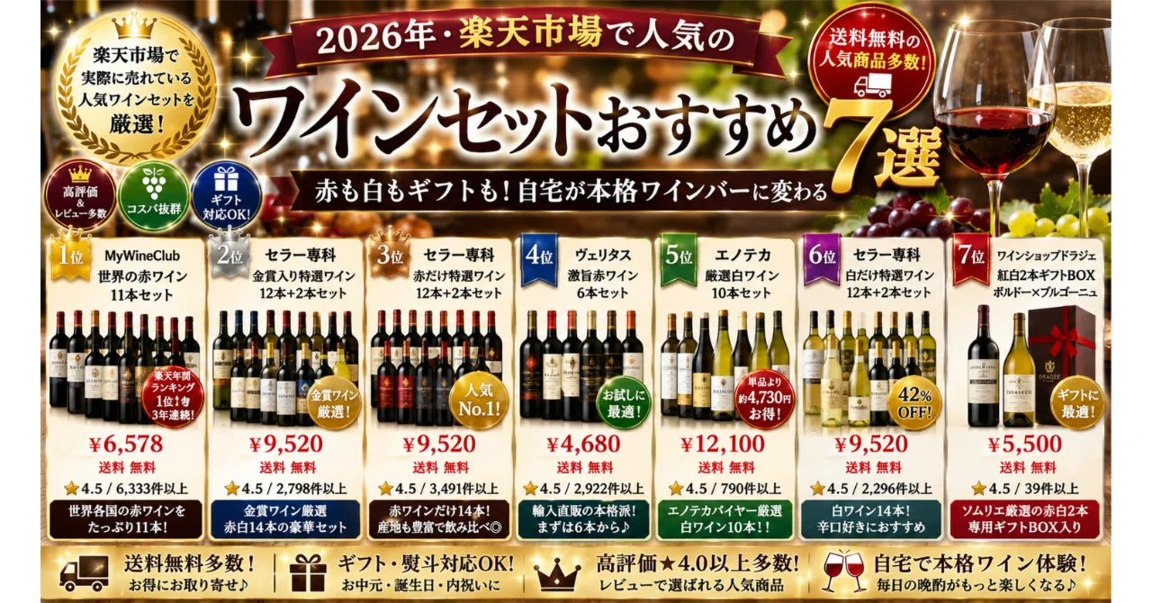 🍷 ワインセットおすすめ7選【2026年・楽天市場厳選・赤・白・ギフト全