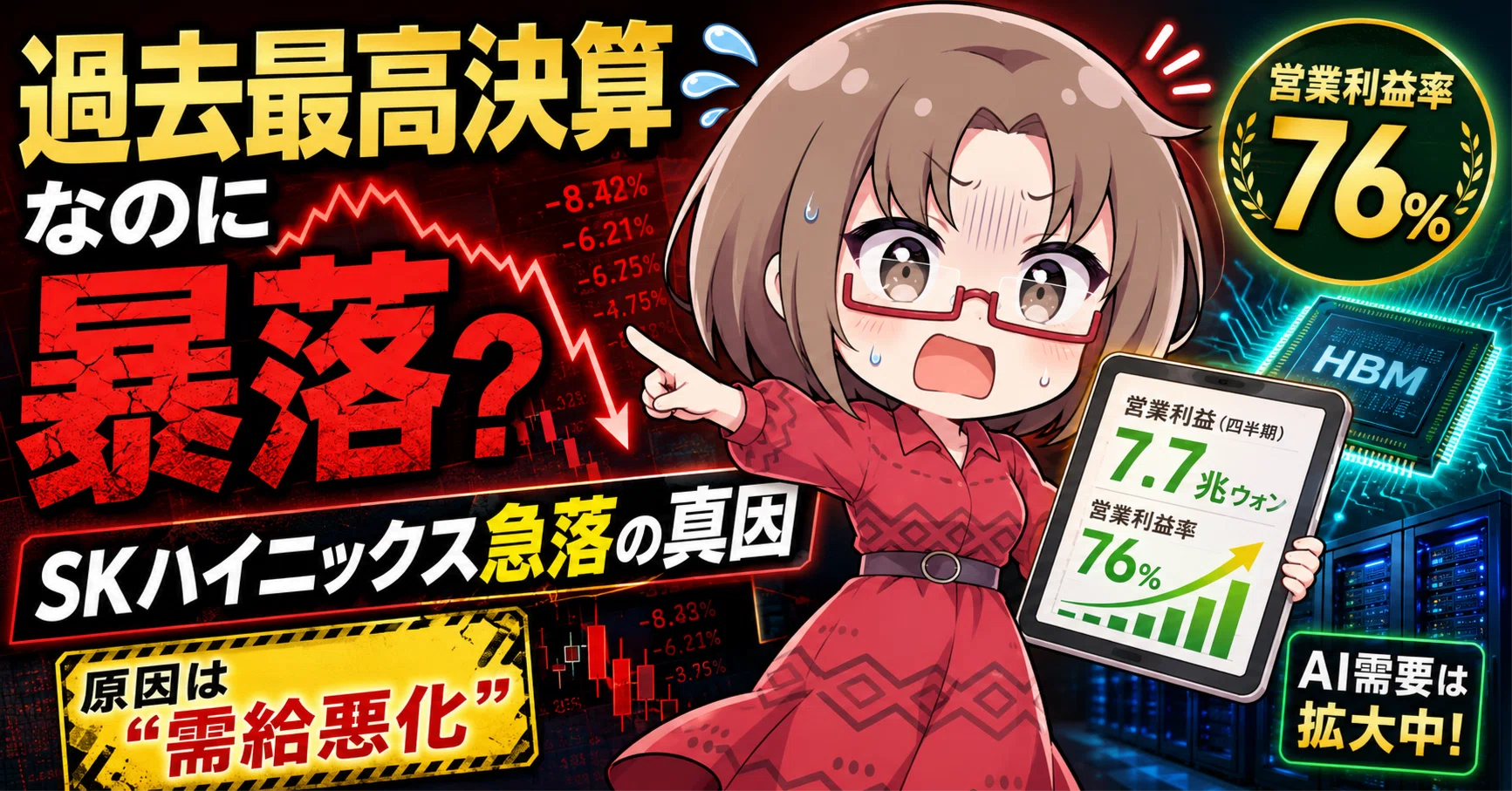 決算解説】営業利益率76％でも株価は半値！SKハイニックス暴落の真犯人