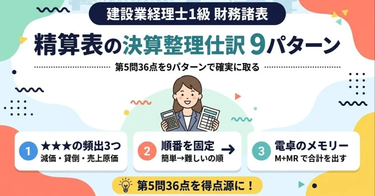 建設業経理士1級】精算表の決算整理仕訳｜9パターン完全チェックリスト