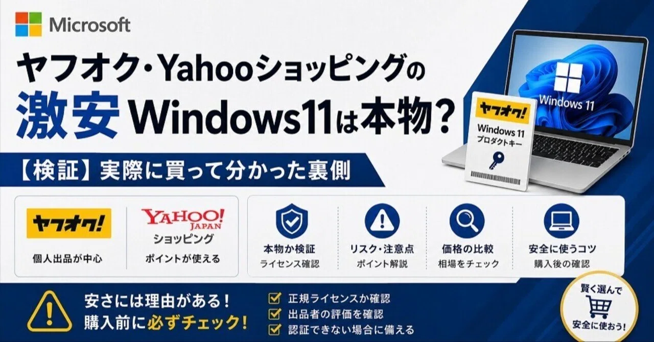 検証】ヤフオクやYahoo!ショッピングの激安Windows11は本物？数百円で