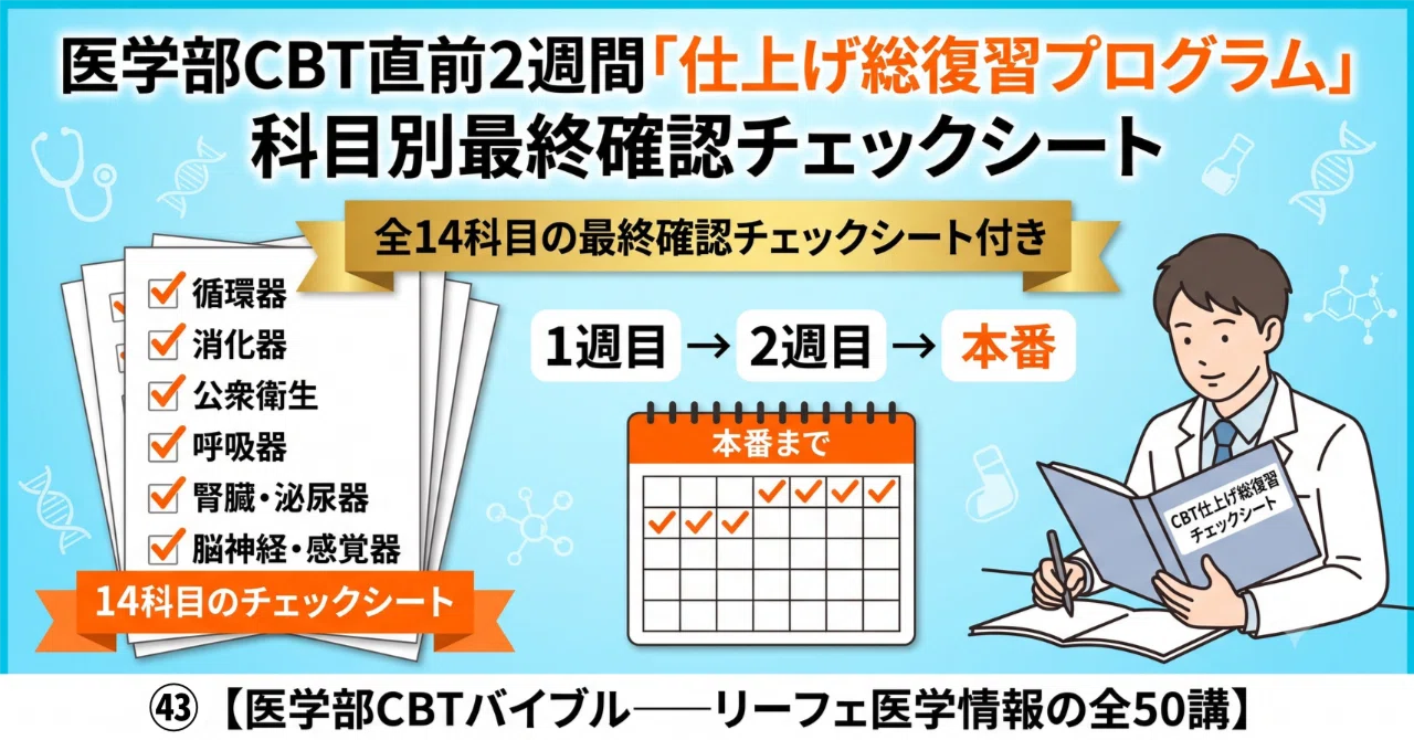 医学部CBT直前2週間「仕上げ総復習プログラム」：科目別最終確認