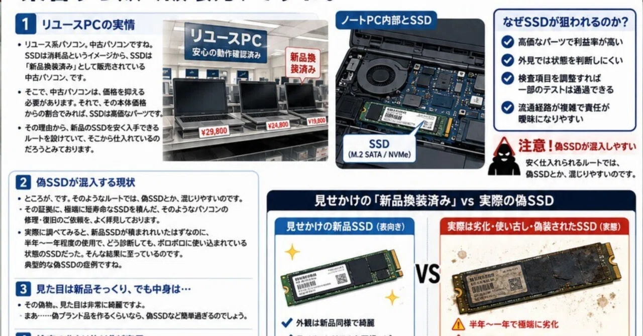 ドライブ検査・データ復旧】 フラッシュメモリの闇 リユース系パソコン
