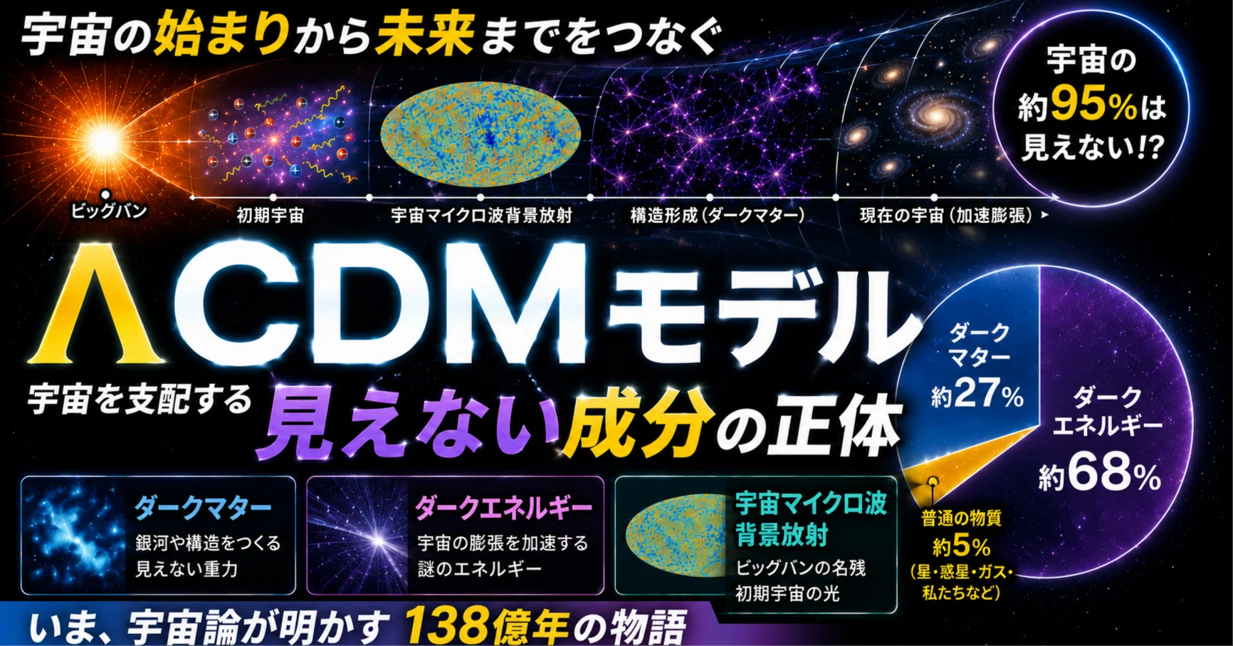 宇宙の95%は見えない?――「ΛCDM(ラムダ・シーディーエム)モデル」で 宇宙の95%は見えない?――「ΛCDM(ラムダ・シーディーエム)モデル」で