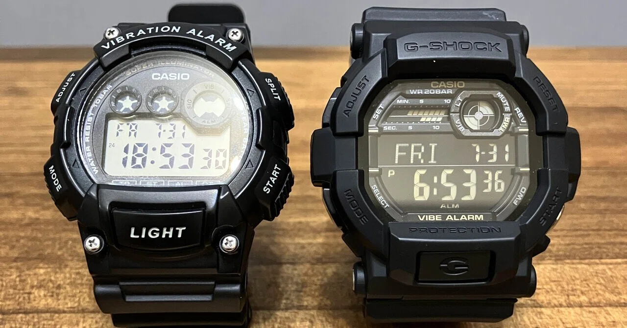 バイブアラーム腕時計] G-SHOCK GD-350-1B VS チプカシ W-735H-1AJH
