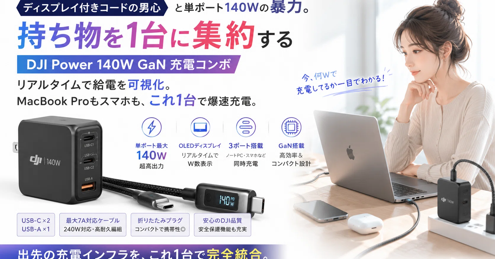 DJI Power 140W GaN 充電コンボ ＋ ケーブルセット DJI Power 140W GaN