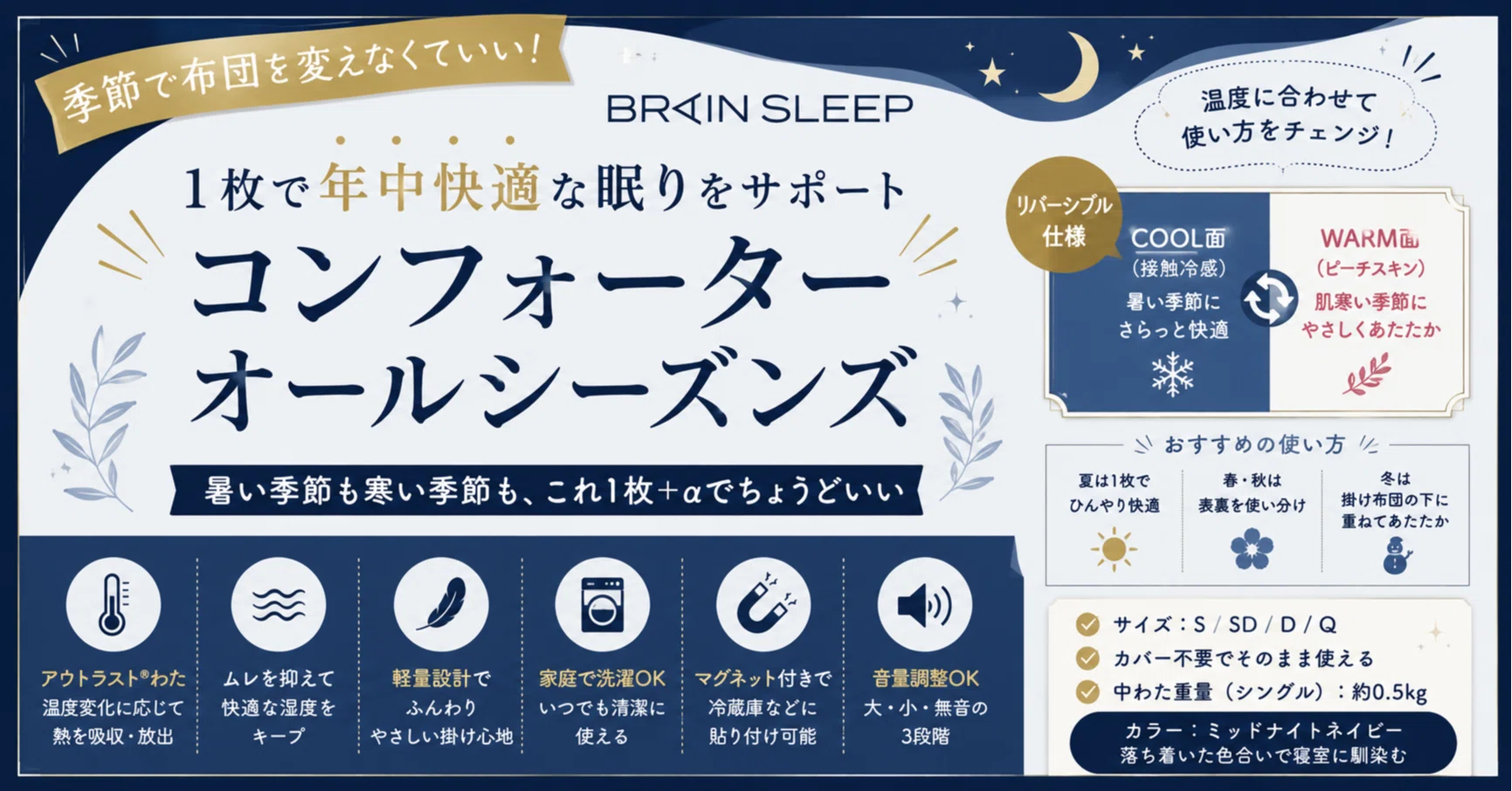ブレインスリープの掛け布団は本当に1年中使える？コンフォーター