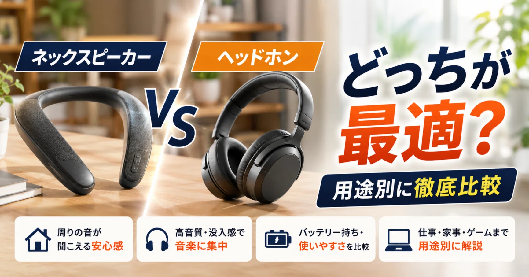 ネックスピーカーとヘッドホンどっちが最適？用途別に違いを徹底比較