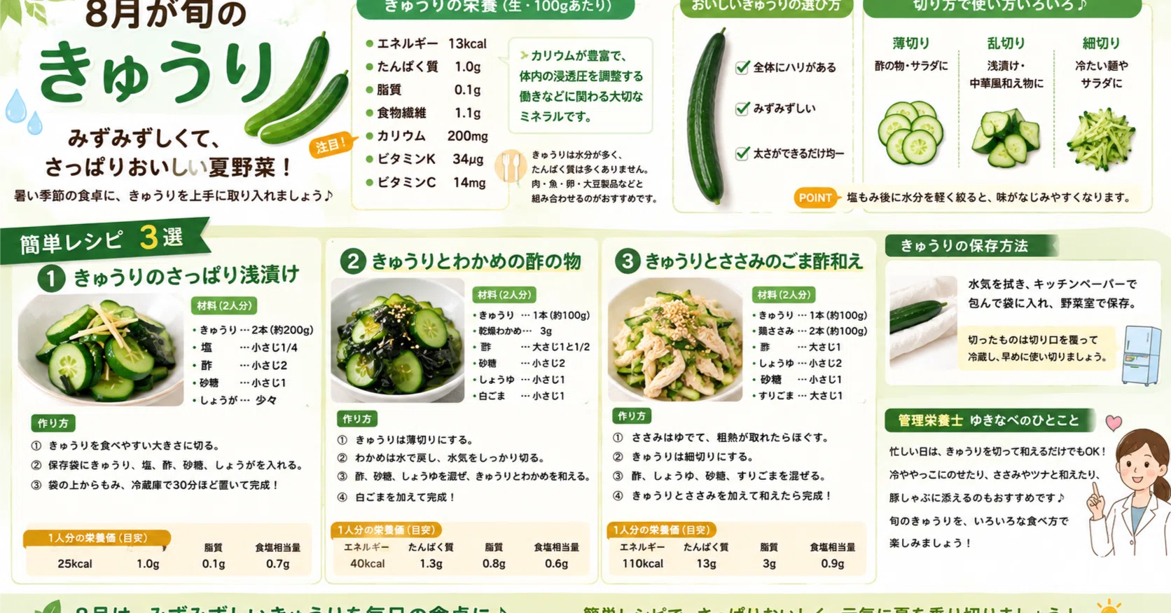8月の旬「きゅうり」をもっとおいしく🥒 水分たっぷり、暑い日に