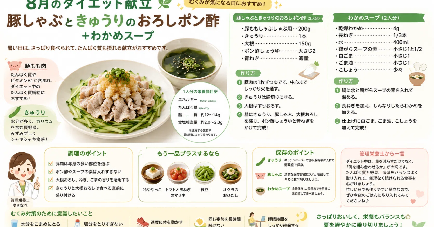 8月のダイエット献立🌿 むくみ対策に！豚しゃぶときゅうりのおろし