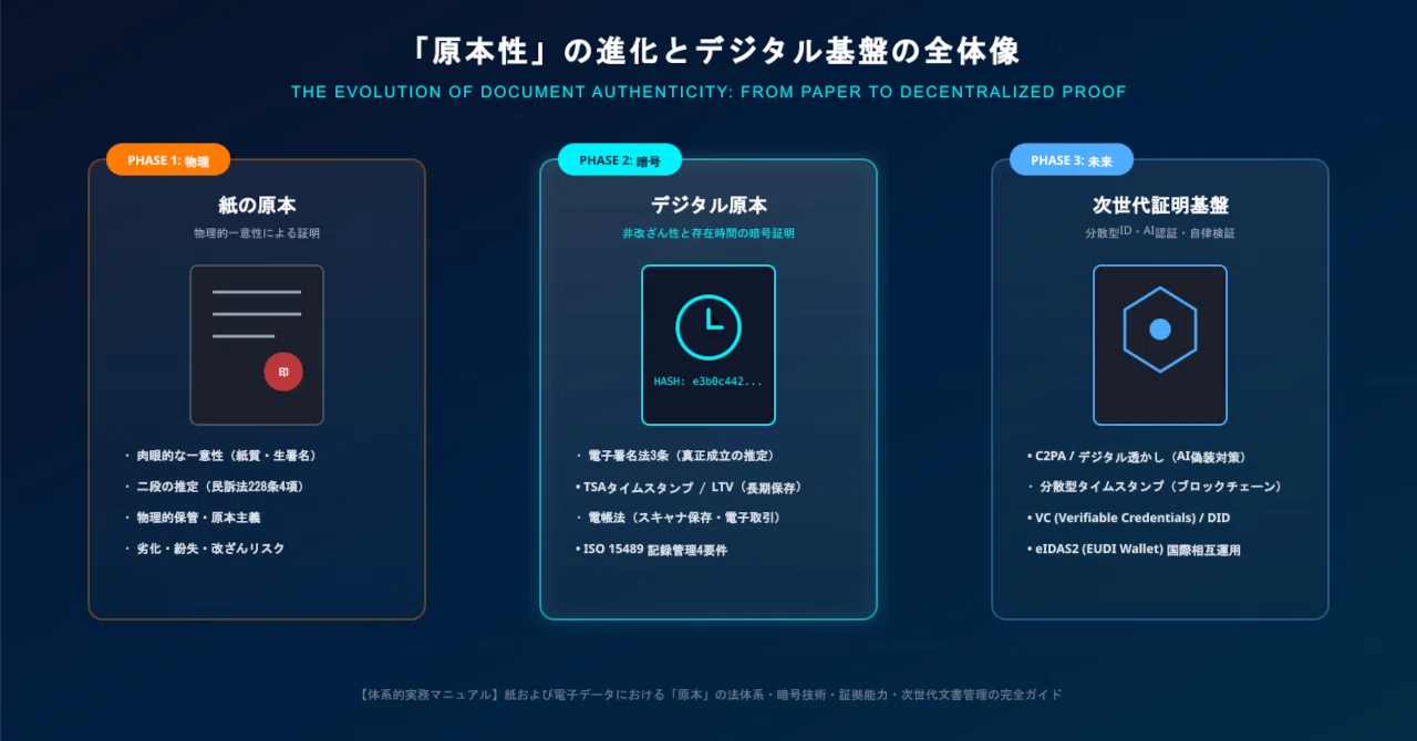 紙および電子データにおける「原本」の法体系・暗号技術・証拠能力・次