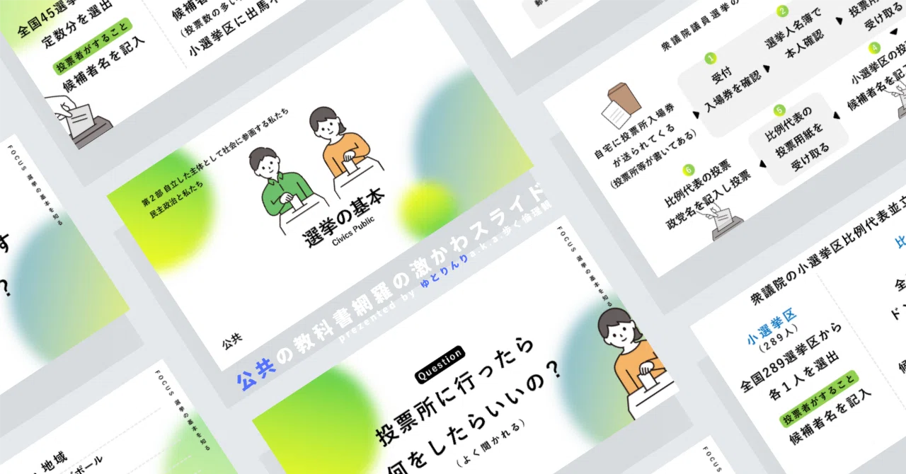 【公共のスライド】「選挙の基本」の授業を楽しむための、授業パワポ【指導案】|ゆとりんり