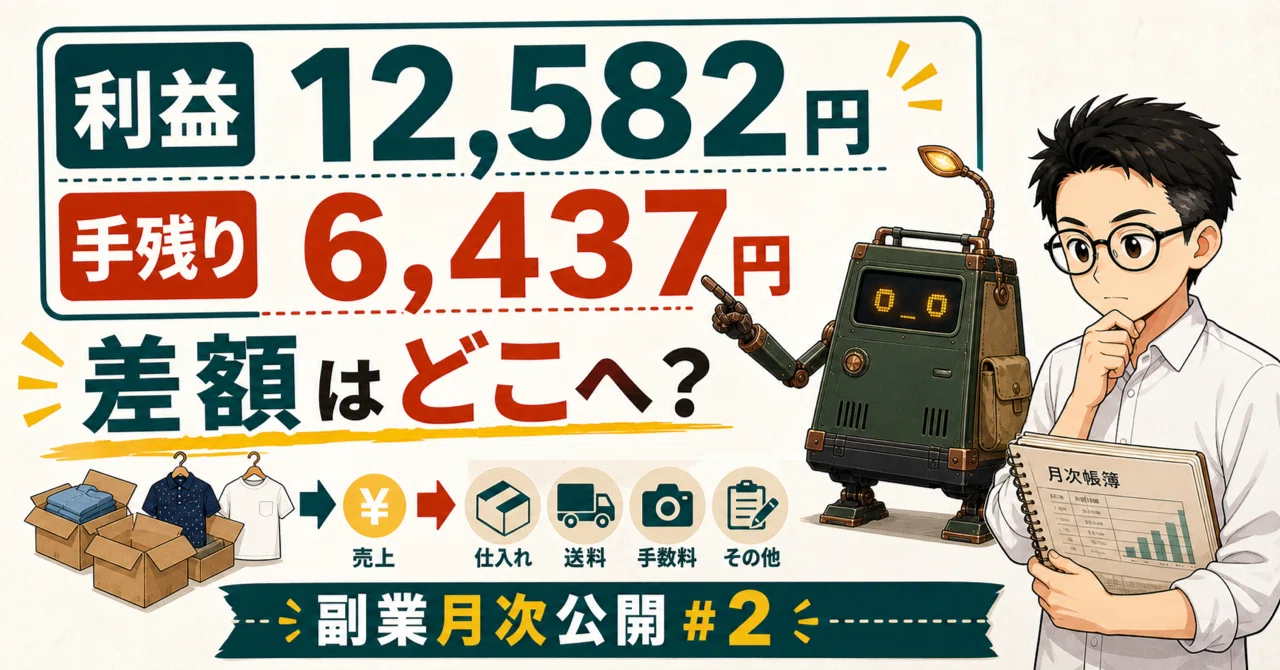 利益は12,582円。手元に残ったのは6,437円でした【副業月次公開#2】｜ひー