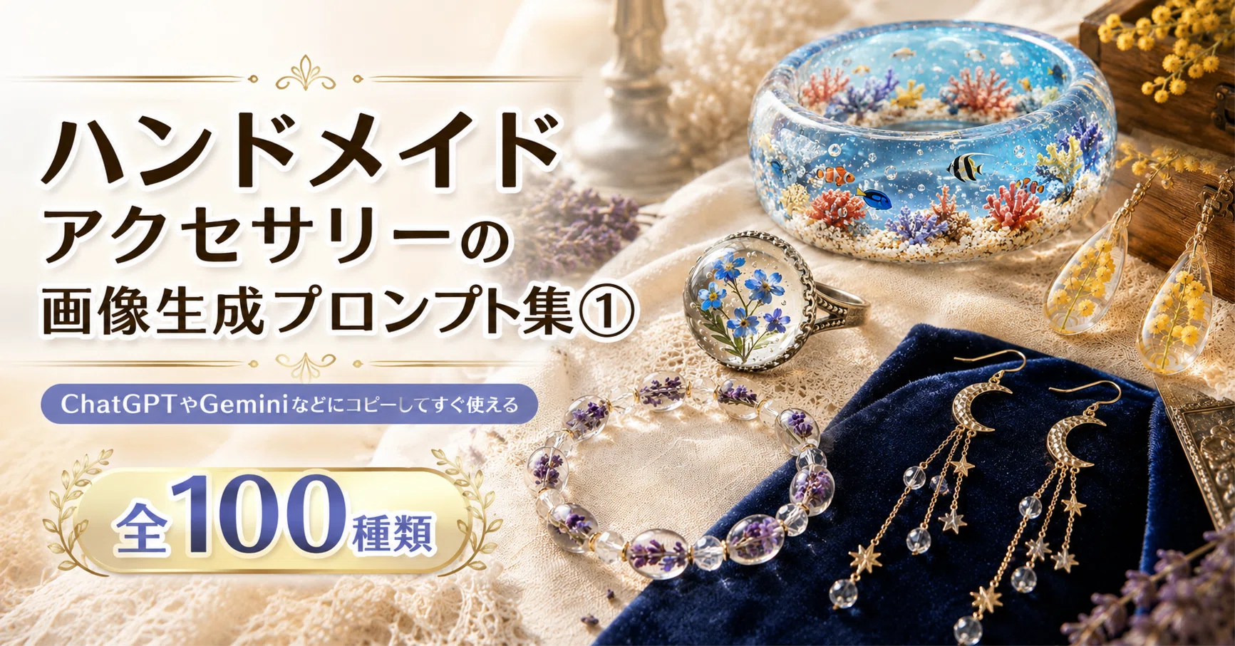 ハンドメイドアクセサリーの画像生成プロンプト集①｜全100種類