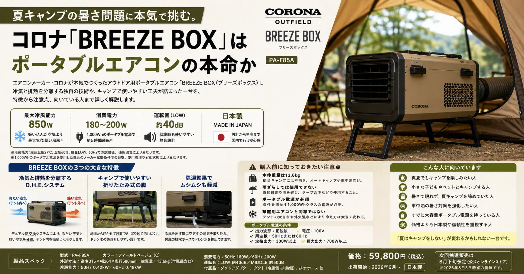 夏キャンプの暑さ問題に本気で挑む。コロナ「BREEZE BOX」はポータブル