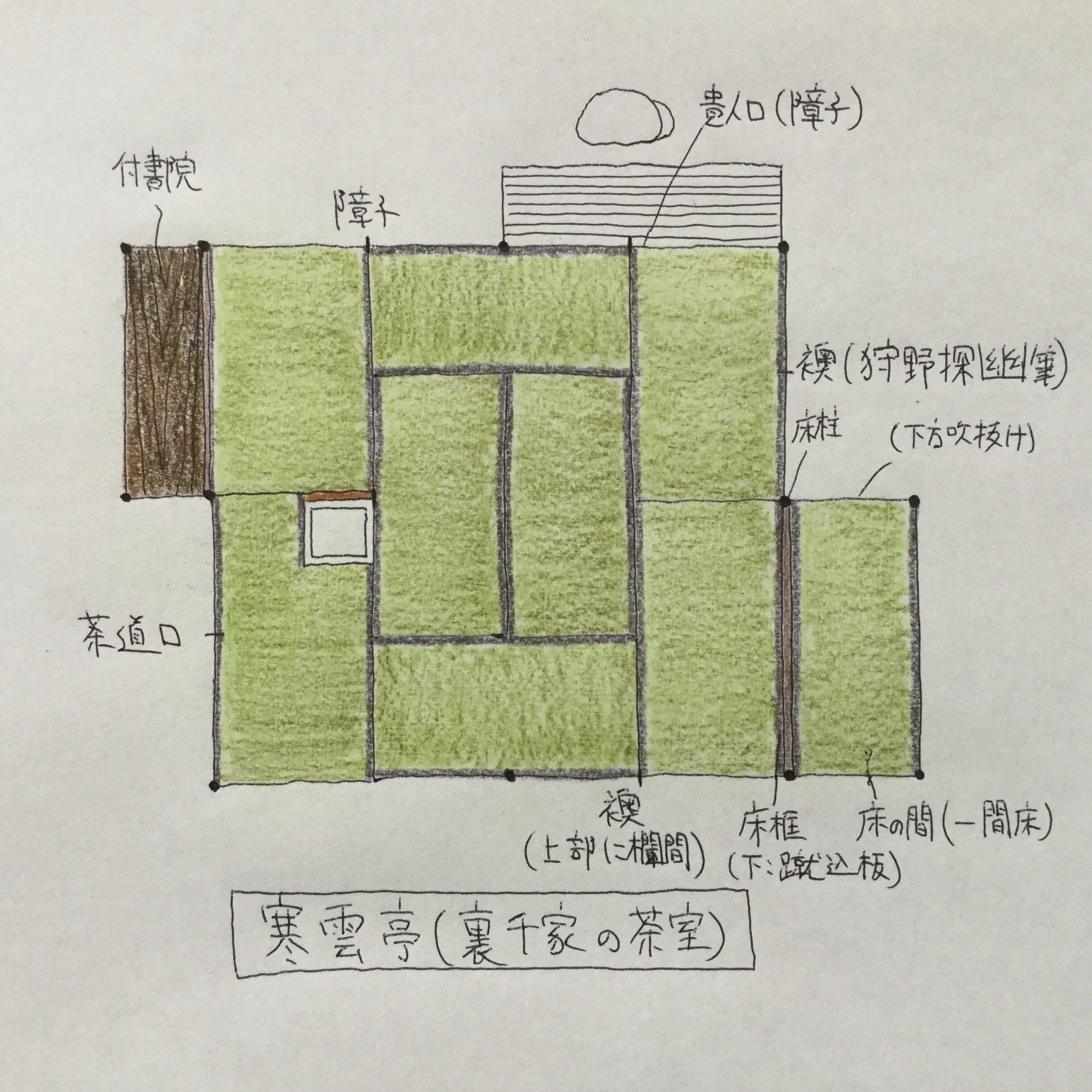 寒雲亭 裏千家の書院 茶室建築 Tea Room Note