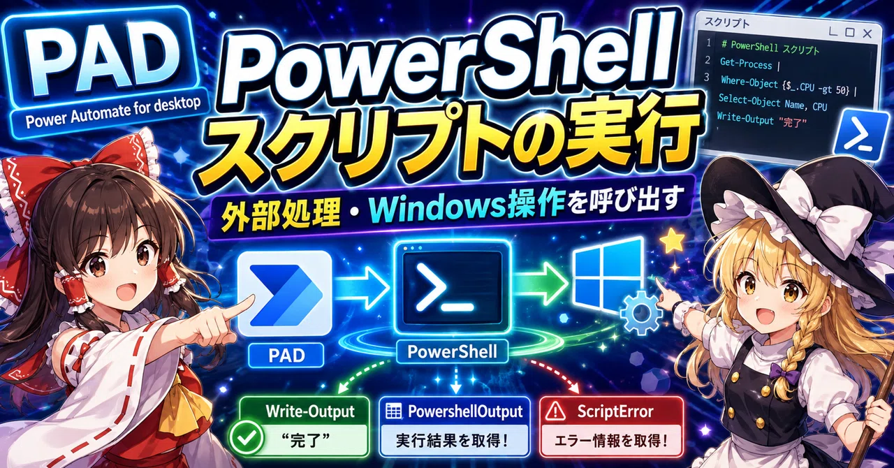 PAD | Action | Script | Run PowerShell script | Call external processes ...