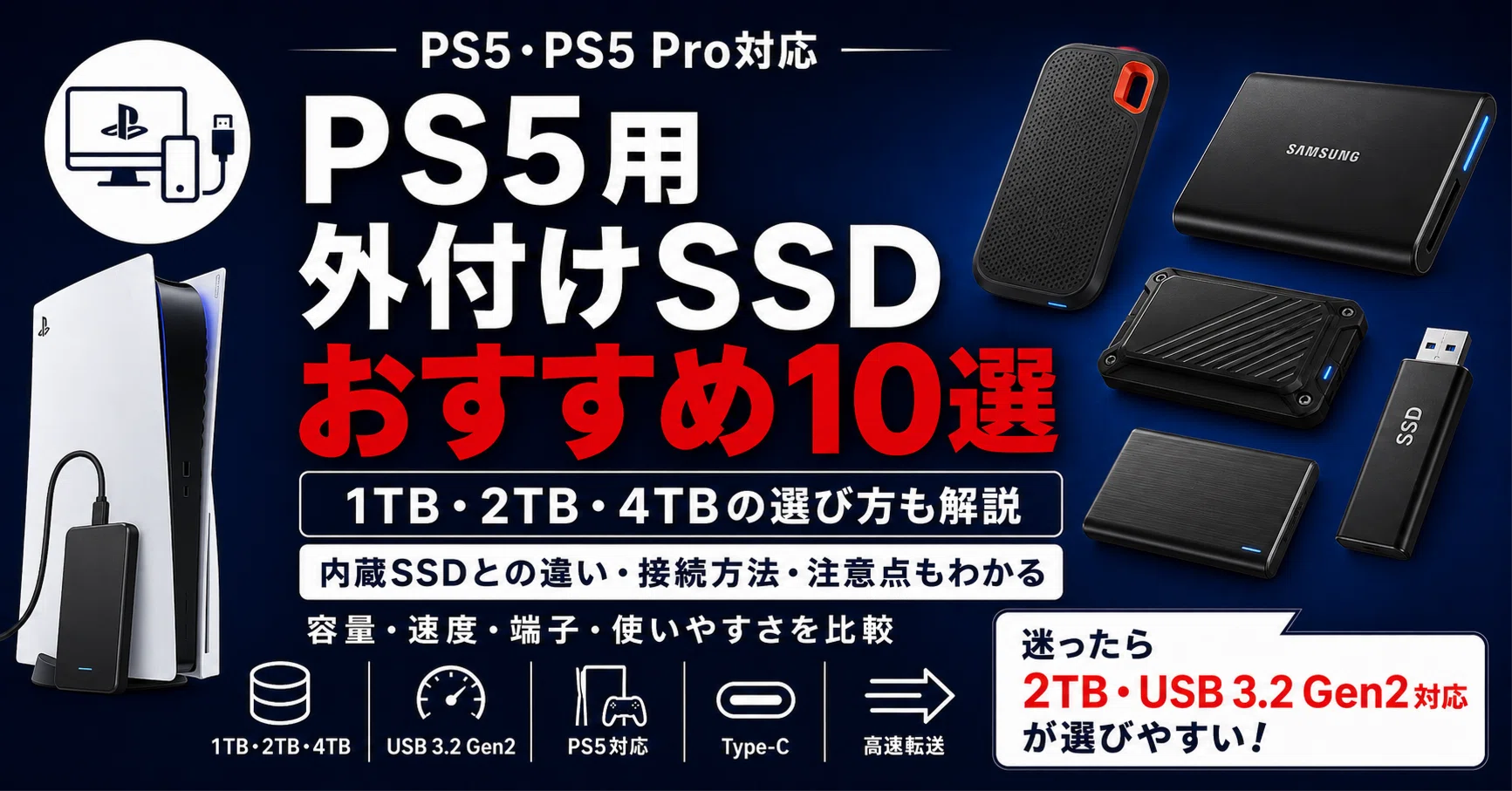 PS5用外付けSSDおすすめ10選｜1TB・2TB・4TBの選び方と内蔵SSDとの違い