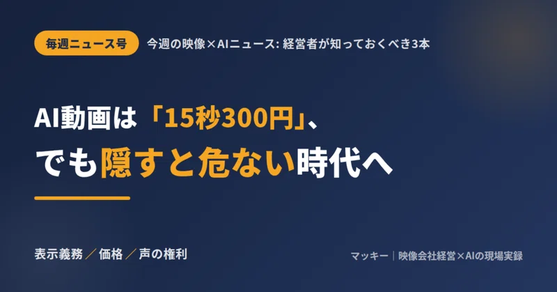 今週の映像×AIニュース3本: AI動画は「15秒300円」、でも隠すと危ない時代への記事アイキャッチ
