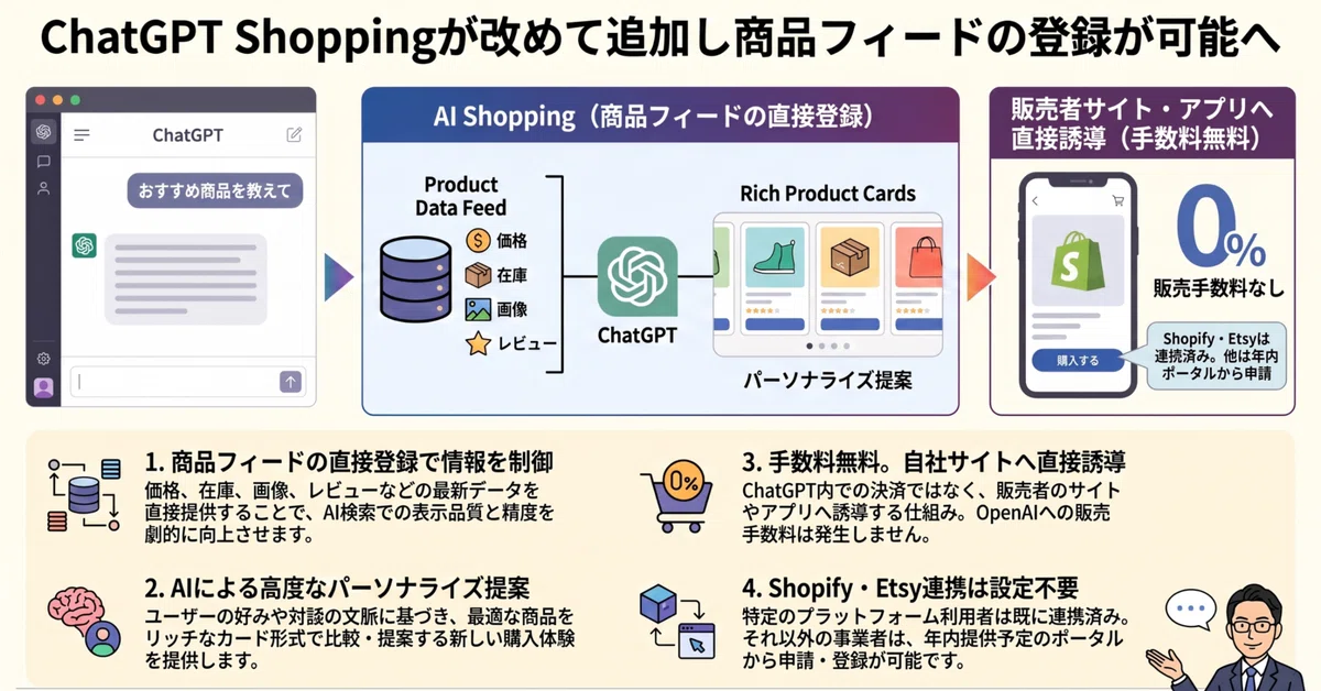 ChatGPT Shoppingが改めて追加し商品フィードの登録が可能へ｜(新潟県