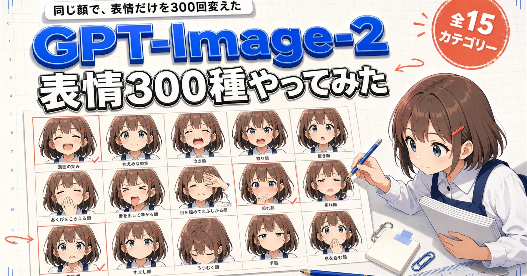 GPT-Image-2 で表情300種やってみた。｜表情はどこまで描き分けられる