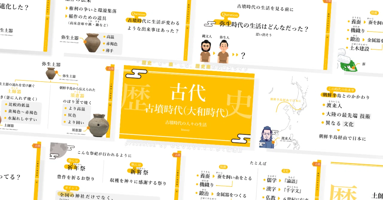 【中学歴史のスライド】「古代(古墳時代)古墳時代の人々の生活」の授業を楽しむための、授業パワポ【指導案・授業案】|ゆとりんり