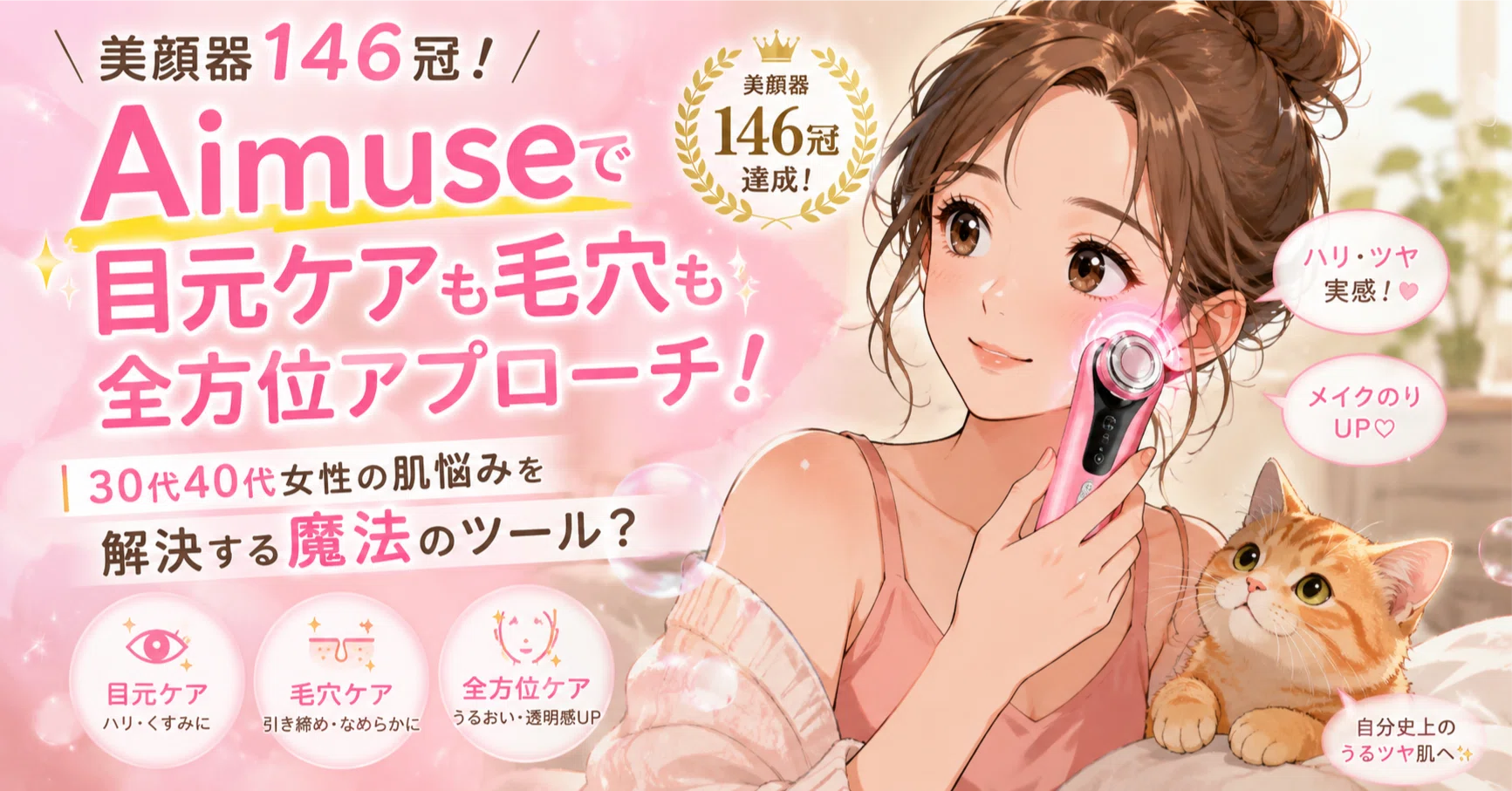 美顔器146冠！Aimuseで目元ケアも毛穴も全方位アプローチ！30代40代