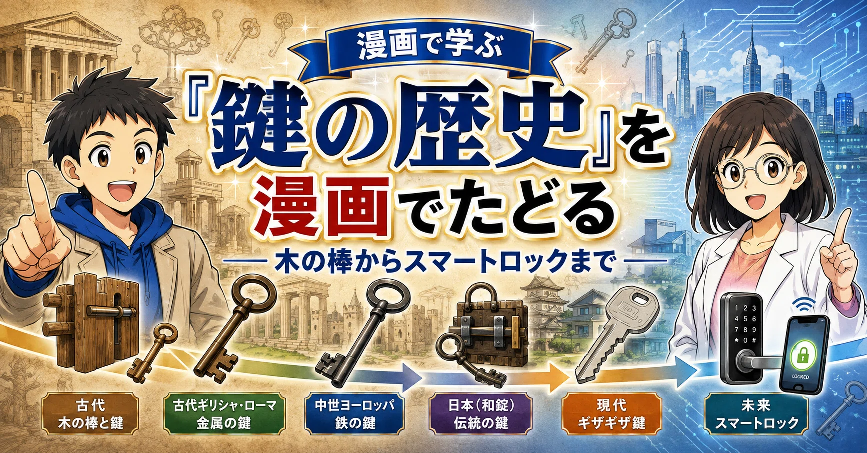なぜ鍵はギザギザなのか？木製錠からスマートロックまで｜GPT漫画で学ぼう