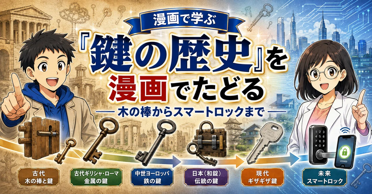なぜ鍵はギザギザなのか？木製錠からスマートロックまで｜GPT漫画で学ぼう