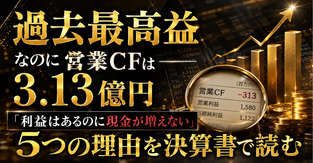 過去最高益なのに営業CFは3.13億円――「利益はあるのに現金が増えない