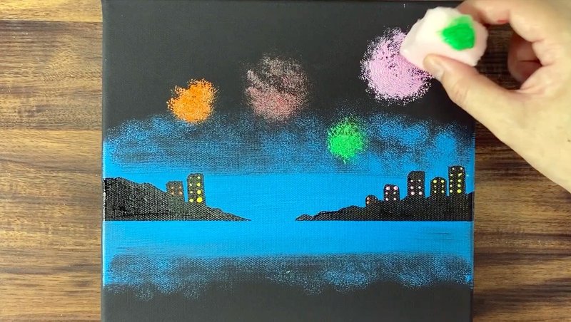 アクリル絵の具を使用した 花火 の描き方 初心者が簡単に絵を描く方法 Junya Art Note