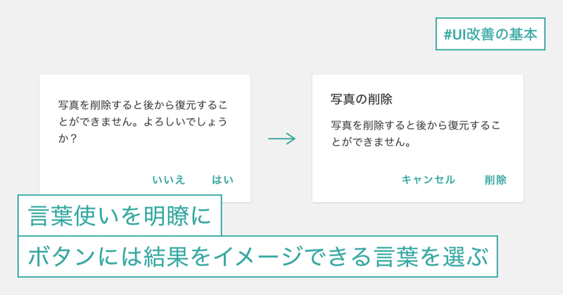 「言葉使いを明瞭に。ボタンには結果をイメージできる言葉を選ぶ」 #UI改善の基本