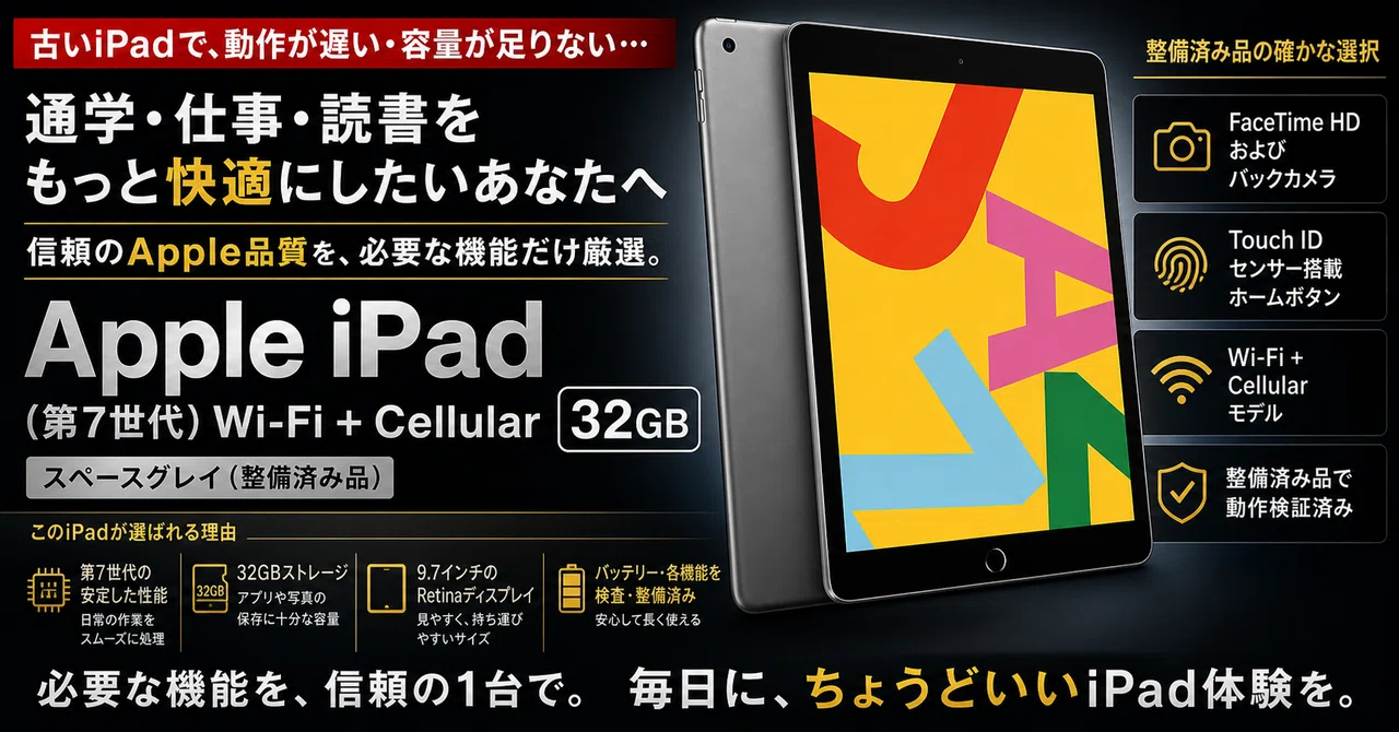 iPadが1万円台。SIMを挿して外でも使える整備済み第7世代セルラー
