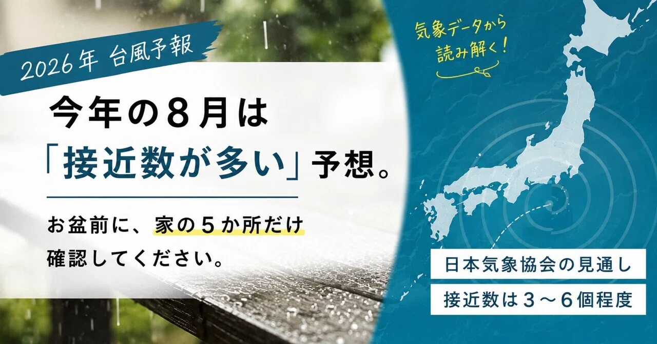 【2026年台風予報】今年の8月は「接近数が多い」予想。お盆前に、家の5か所だけ確認してください。｜ARCHI株式会社鶴巻