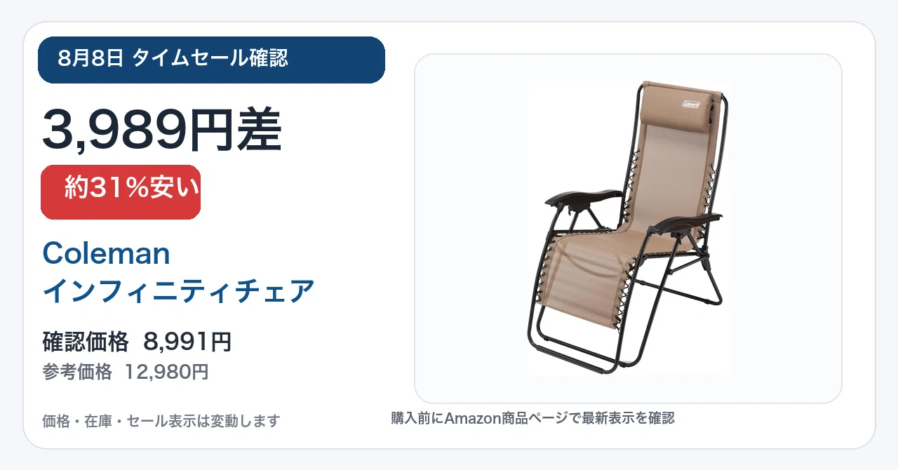 Confirmed August 8] 3,989 yen difference. Coleman Infinity Chair