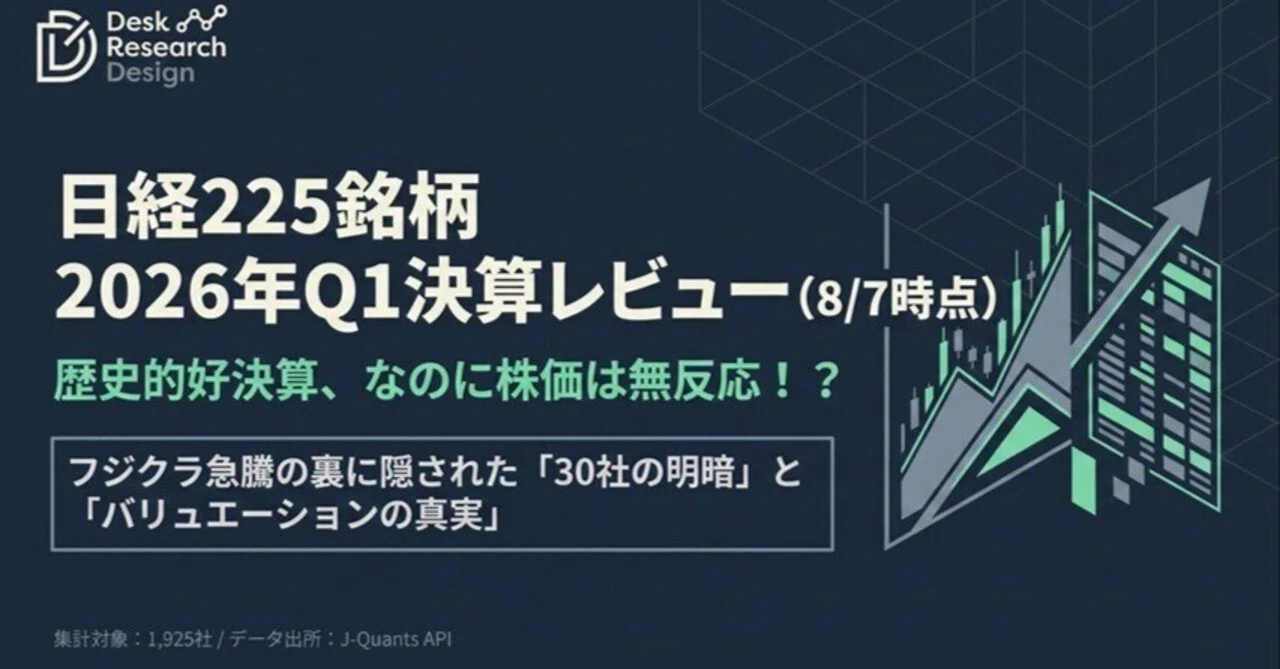 日経225銘柄 2026年Q1決算レビュー】（8/7時点）「歴史的好決算の裏に